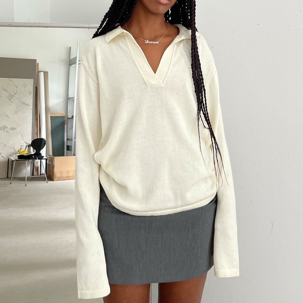 Djerf Avenue Cream Long Sleeve Top